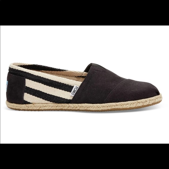 TOMS Womens Sz 7 Stripe University Classic Slip On Canvas Espadrille Shoes Black - Picture 1 of 9